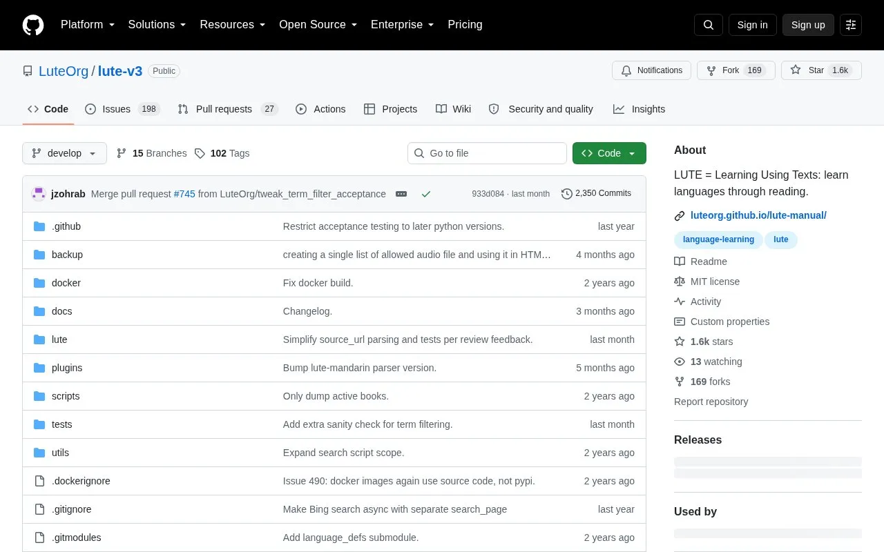 Lute V3 homepage screenshot