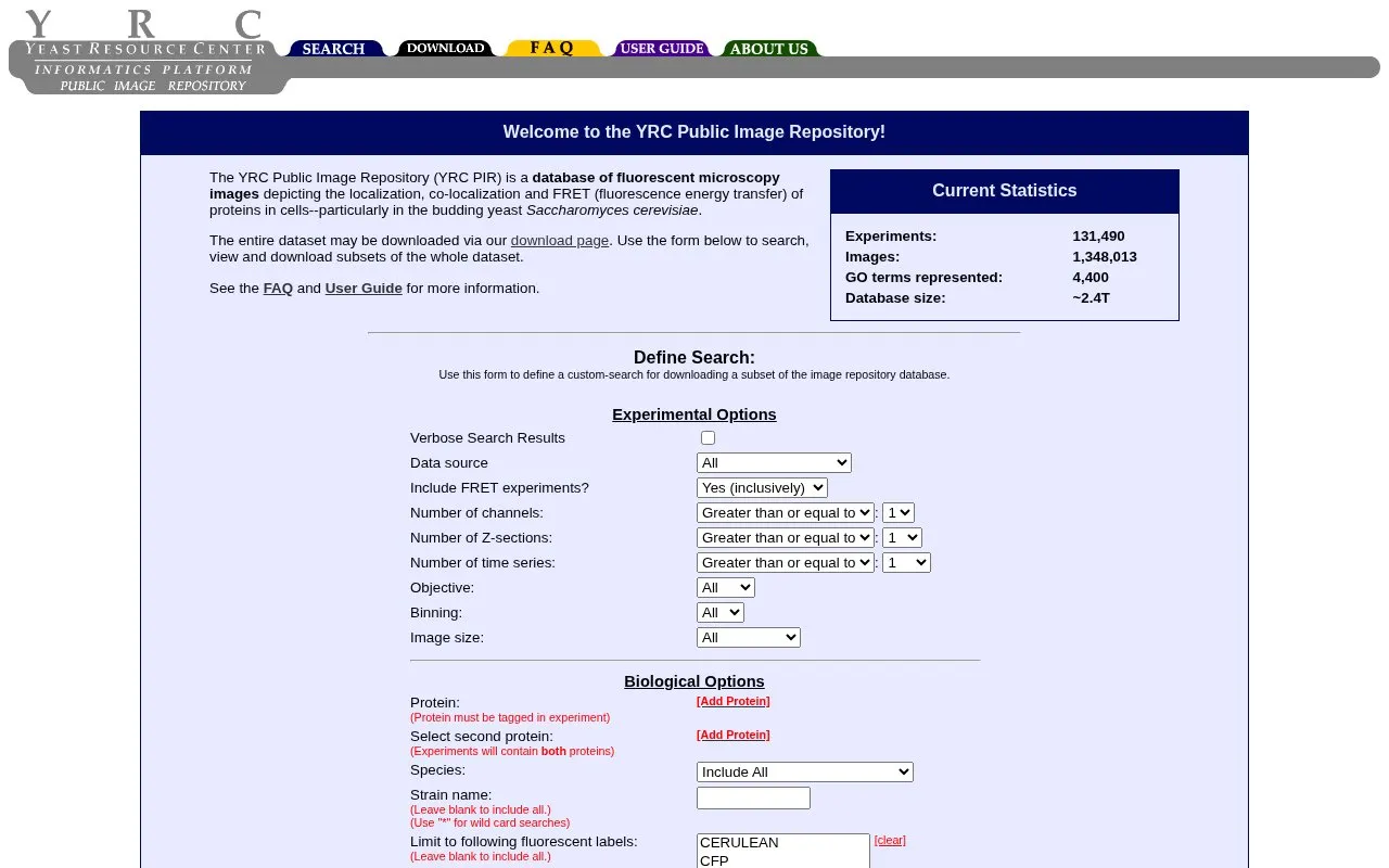 Yeast Resource Center Public Image Repository homepage screenshot