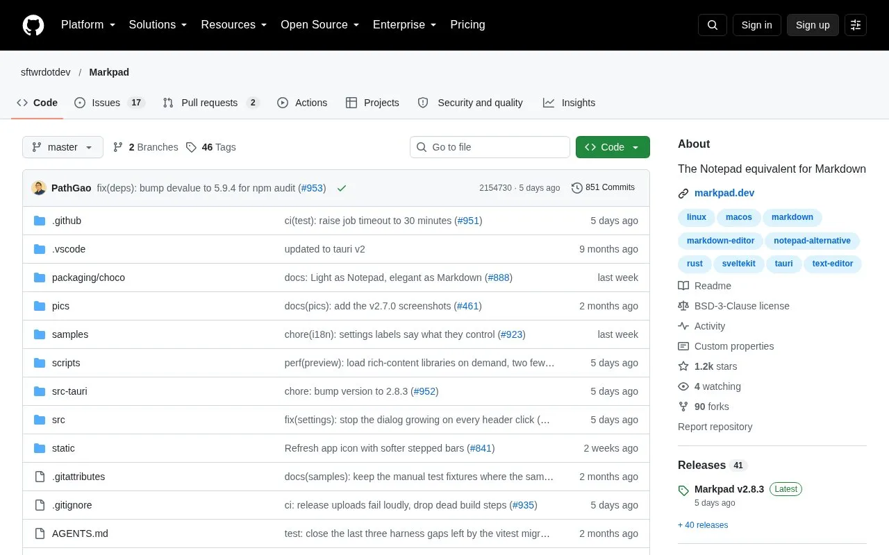 Markpad homepage screenshot