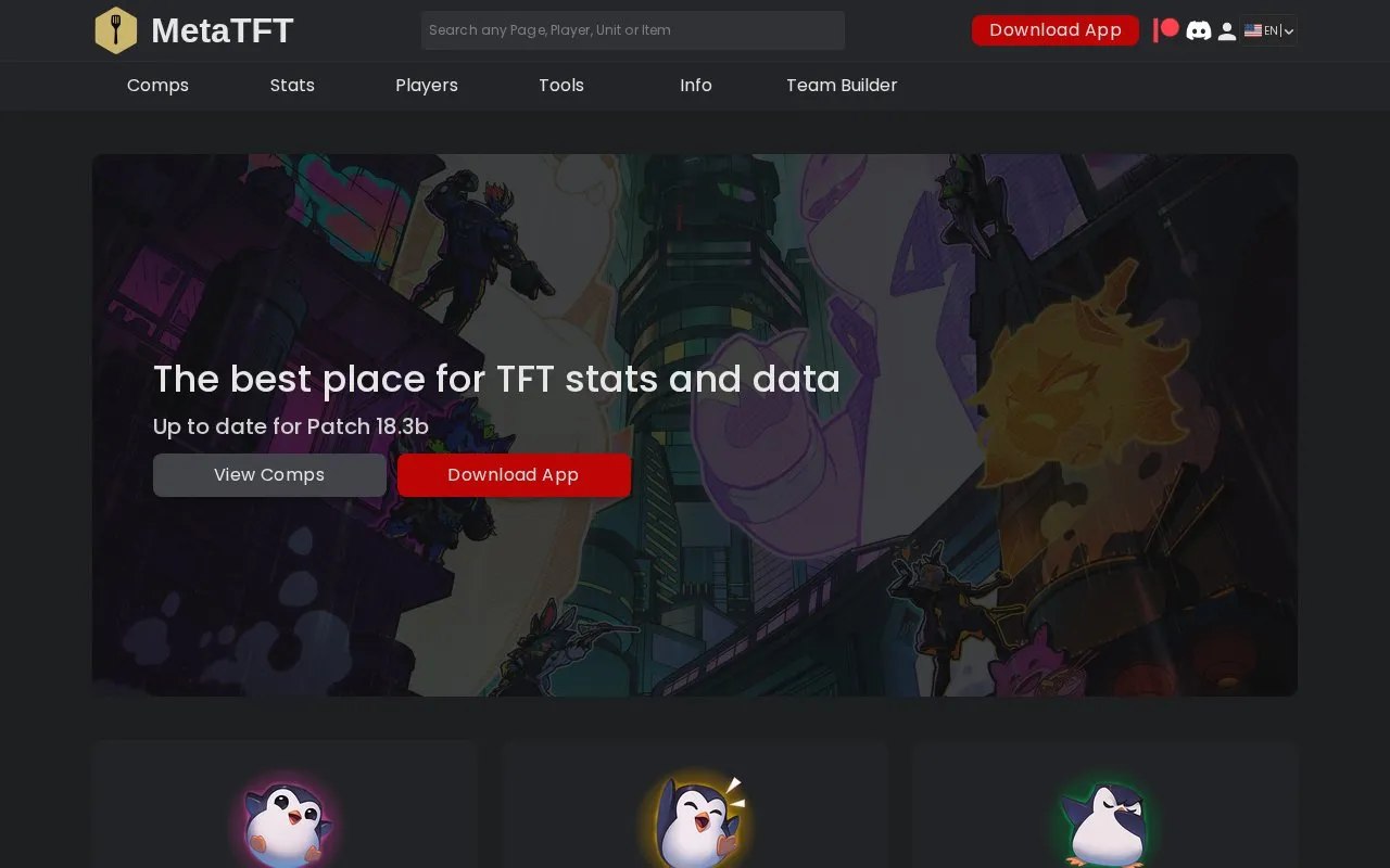 MetaTFT homepage screenshot