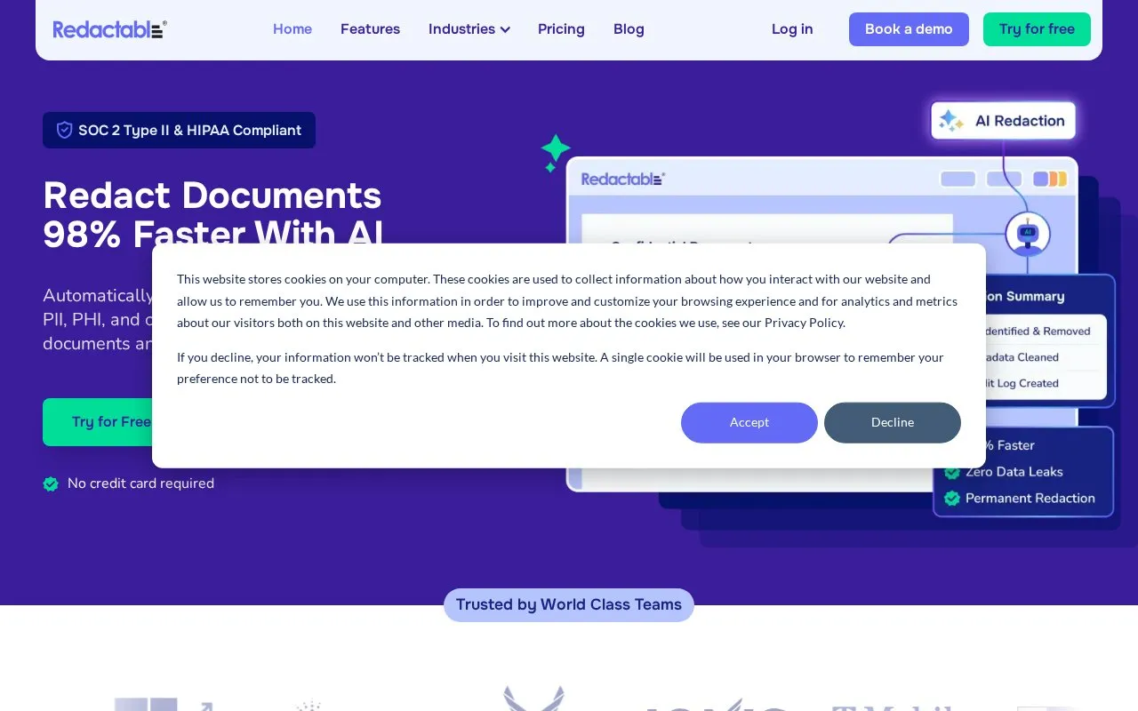 Redactable homepage screenshot