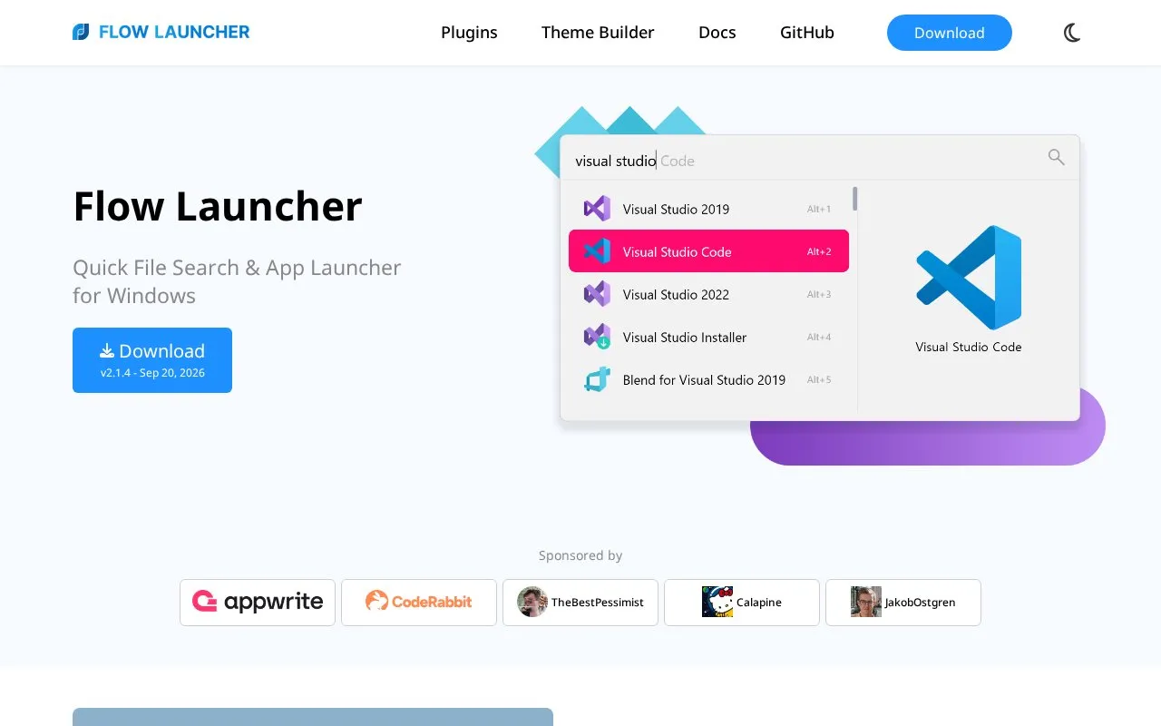 Flow Launcher homepage screenshot