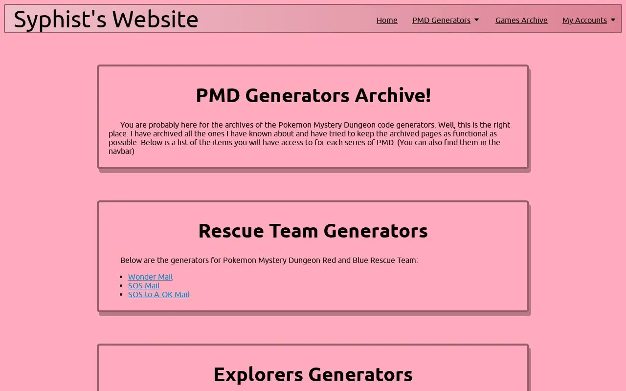 PMD Generators homepage screenshot
