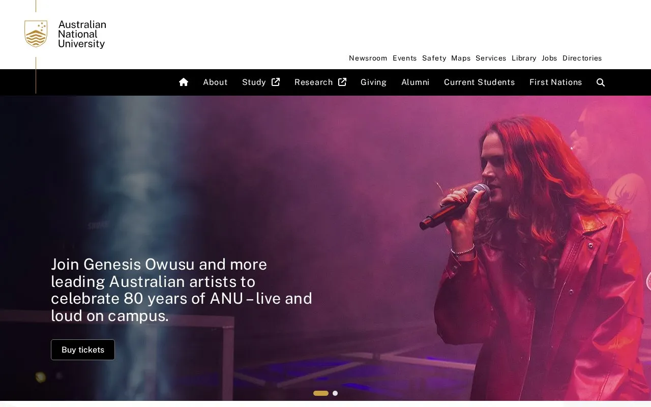 Australian National University homepage screenshot