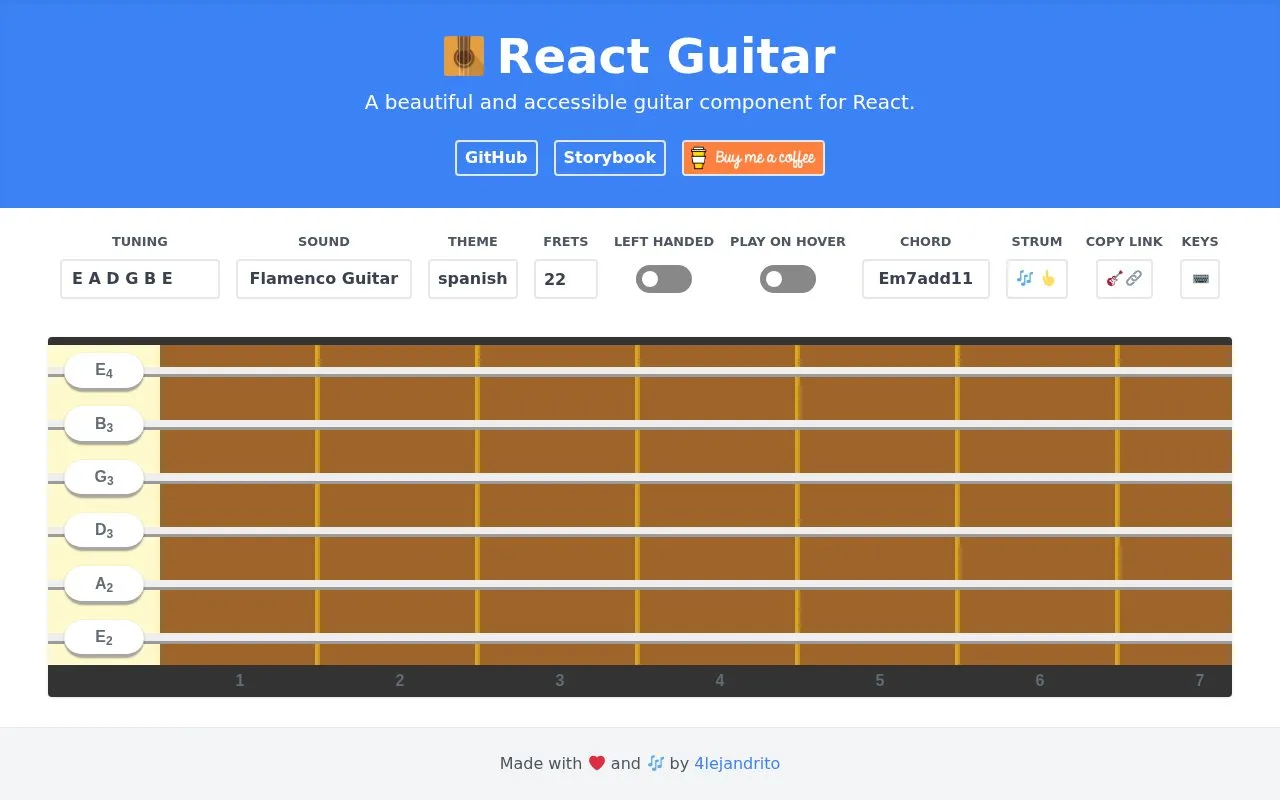 React Guitar homepage screenshot