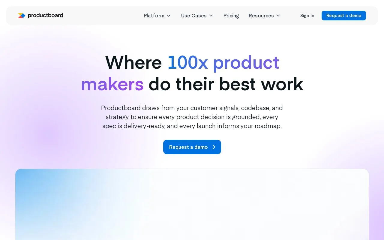 Productboard homepage screenshot