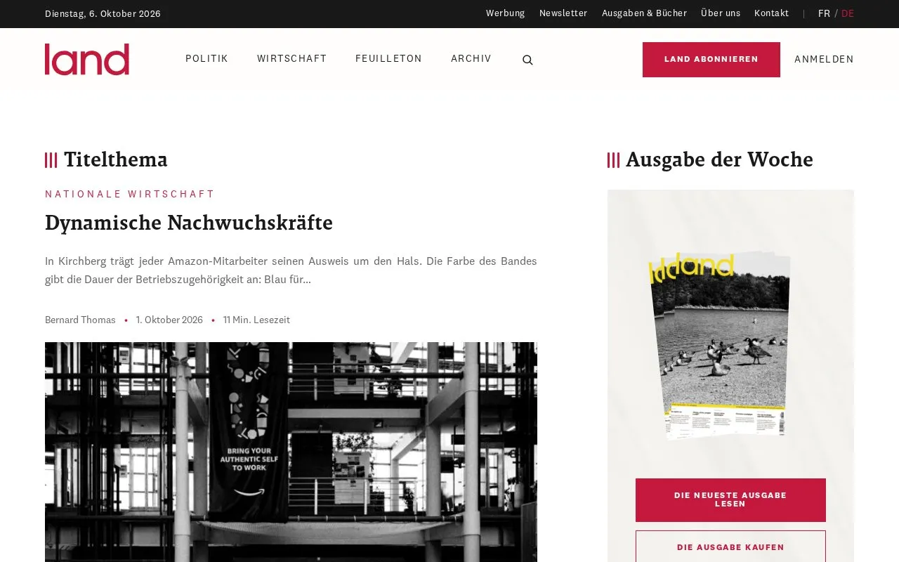 d'Lëtzebuerger Land homepage screenshot