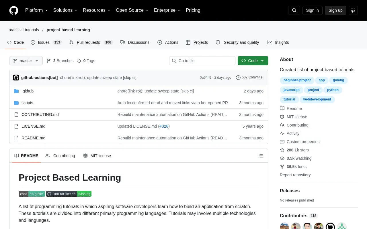 Project Based Learning homepage screenshot
