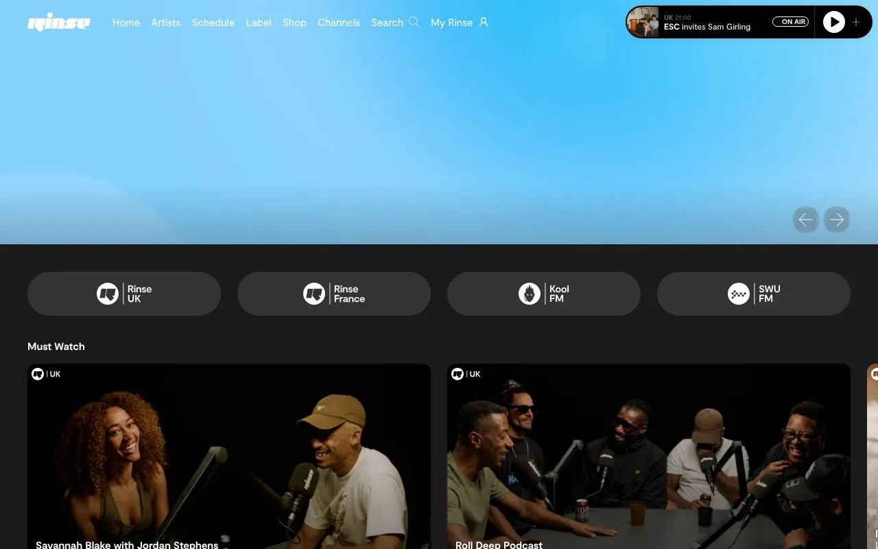 Rinse FM homepage screenshot