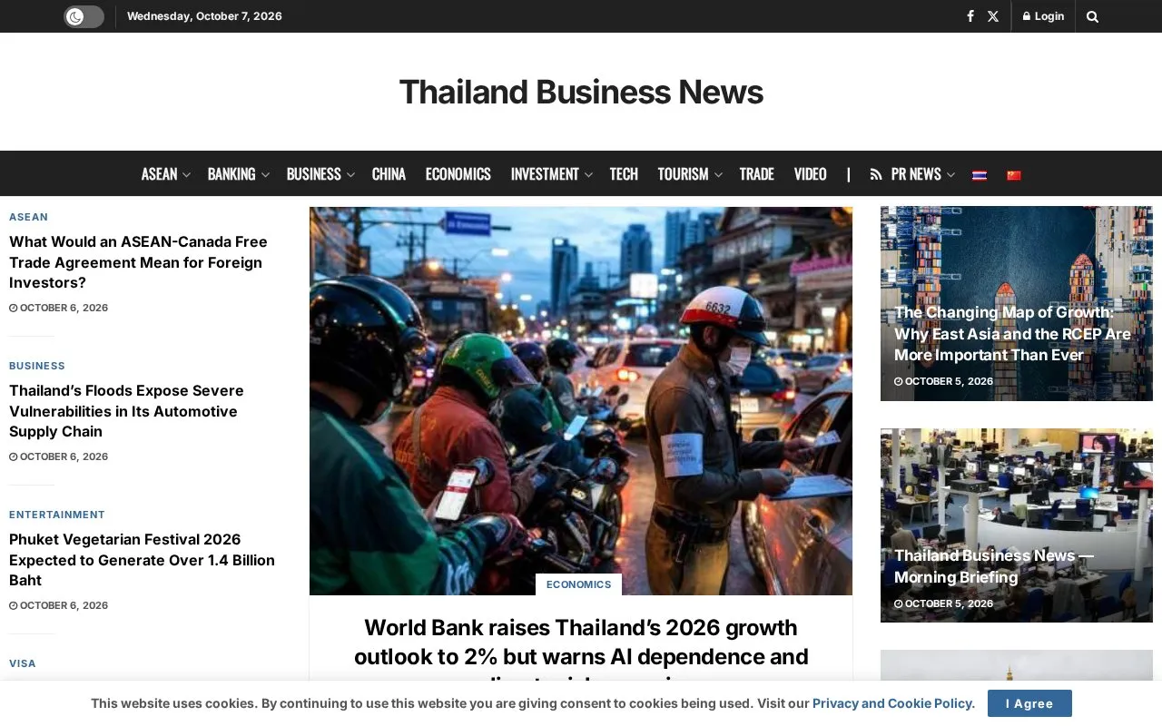 Thailand Business News homepage screenshot