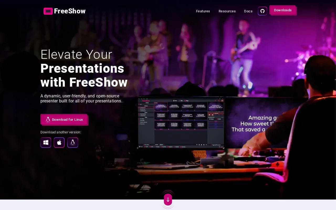 FreeShow homepage screenshot