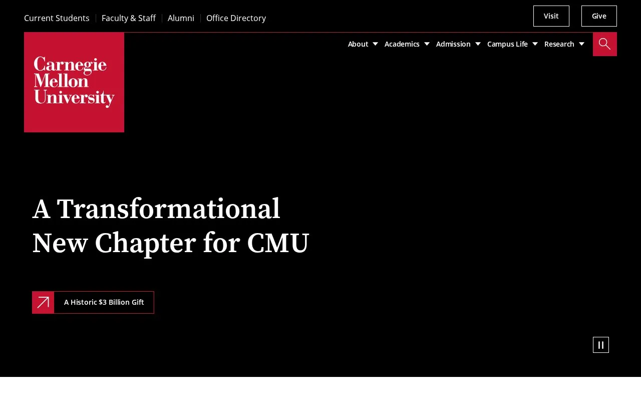 Carnegie Mellon University homepage screenshot