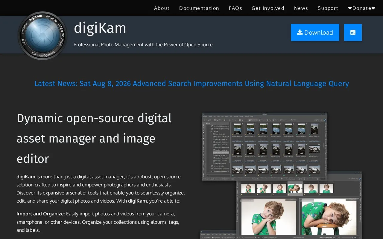 digiKam homepage screenshot