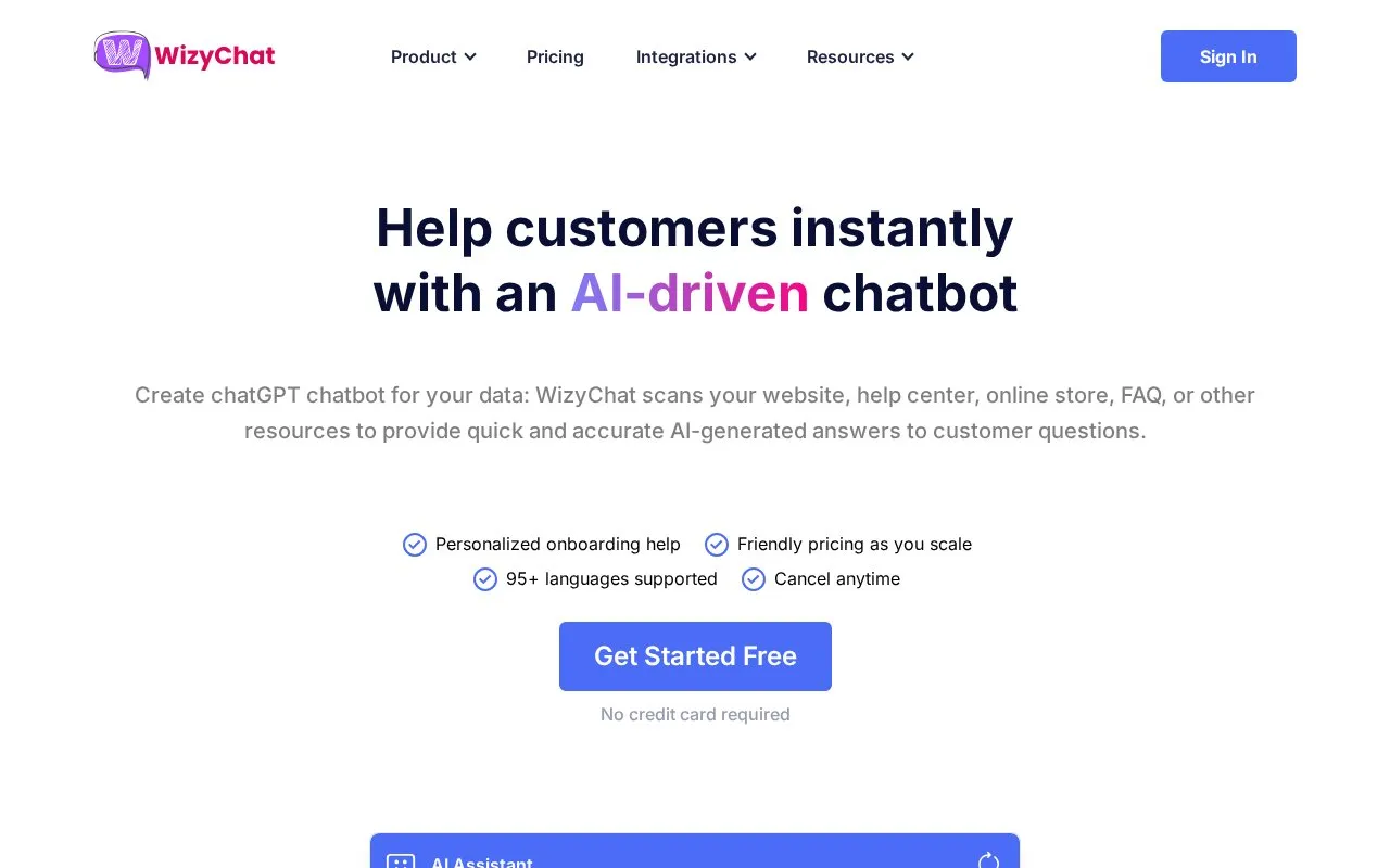WizyChat homepage screenshot