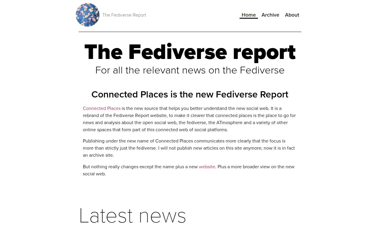 The Fediverse Report homepage screenshot