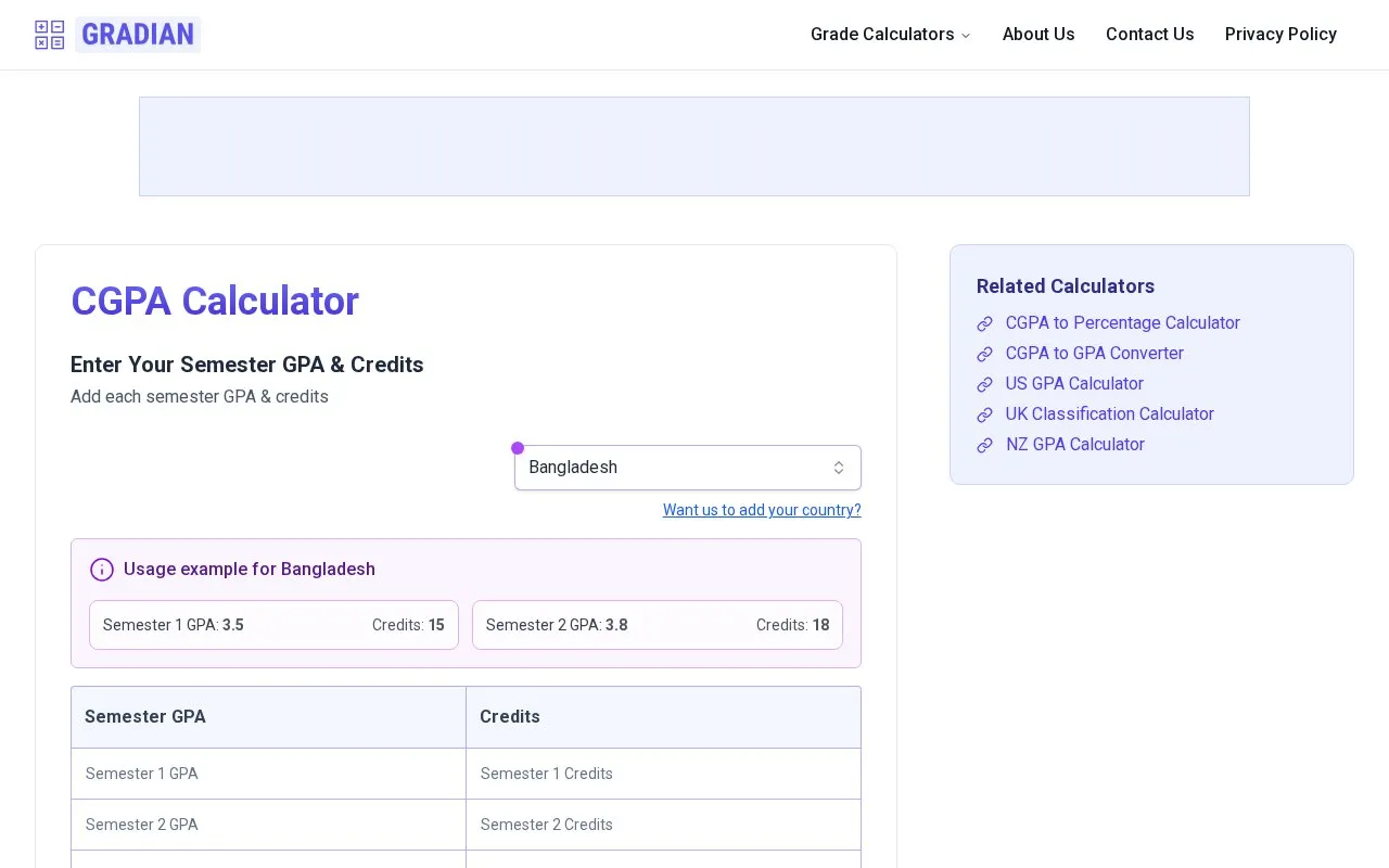GradesCalculator homepage screenshot