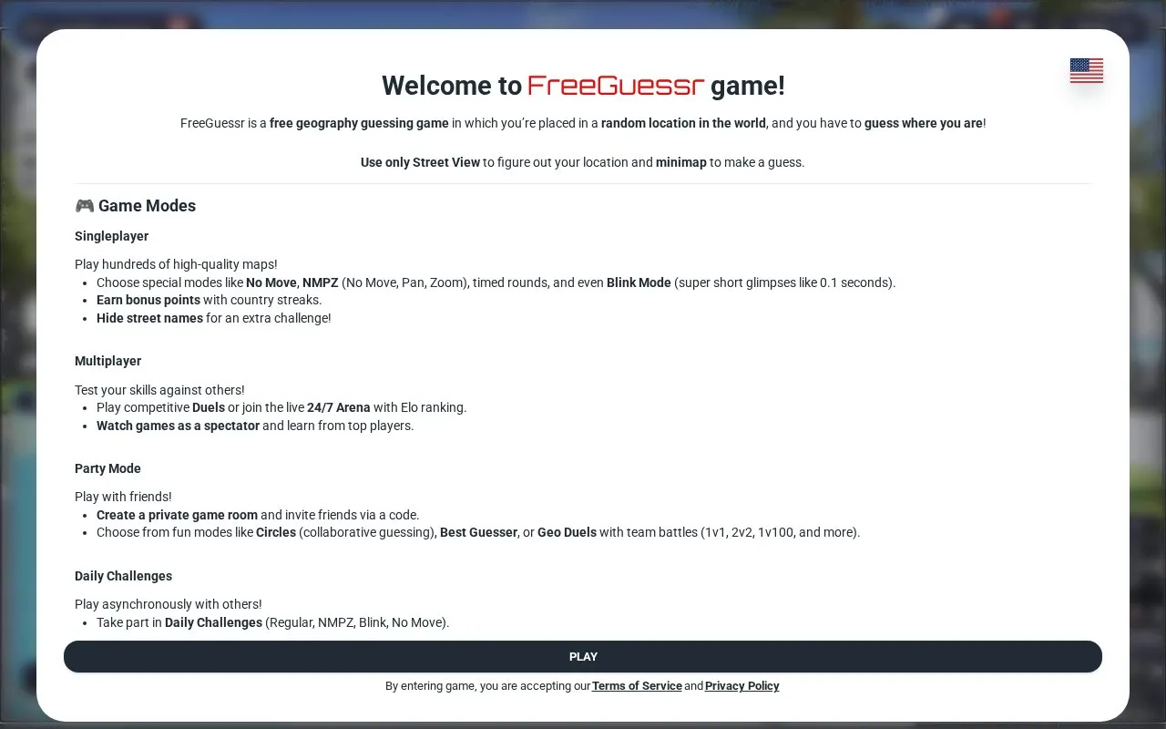 FreeGuessr homepage screenshot