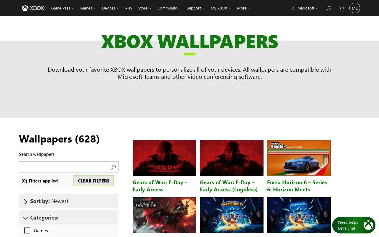 Xbox Wallpapers homepage screenshot