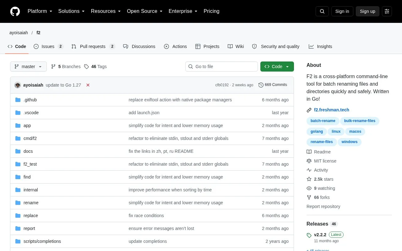 F2 homepage screenshot