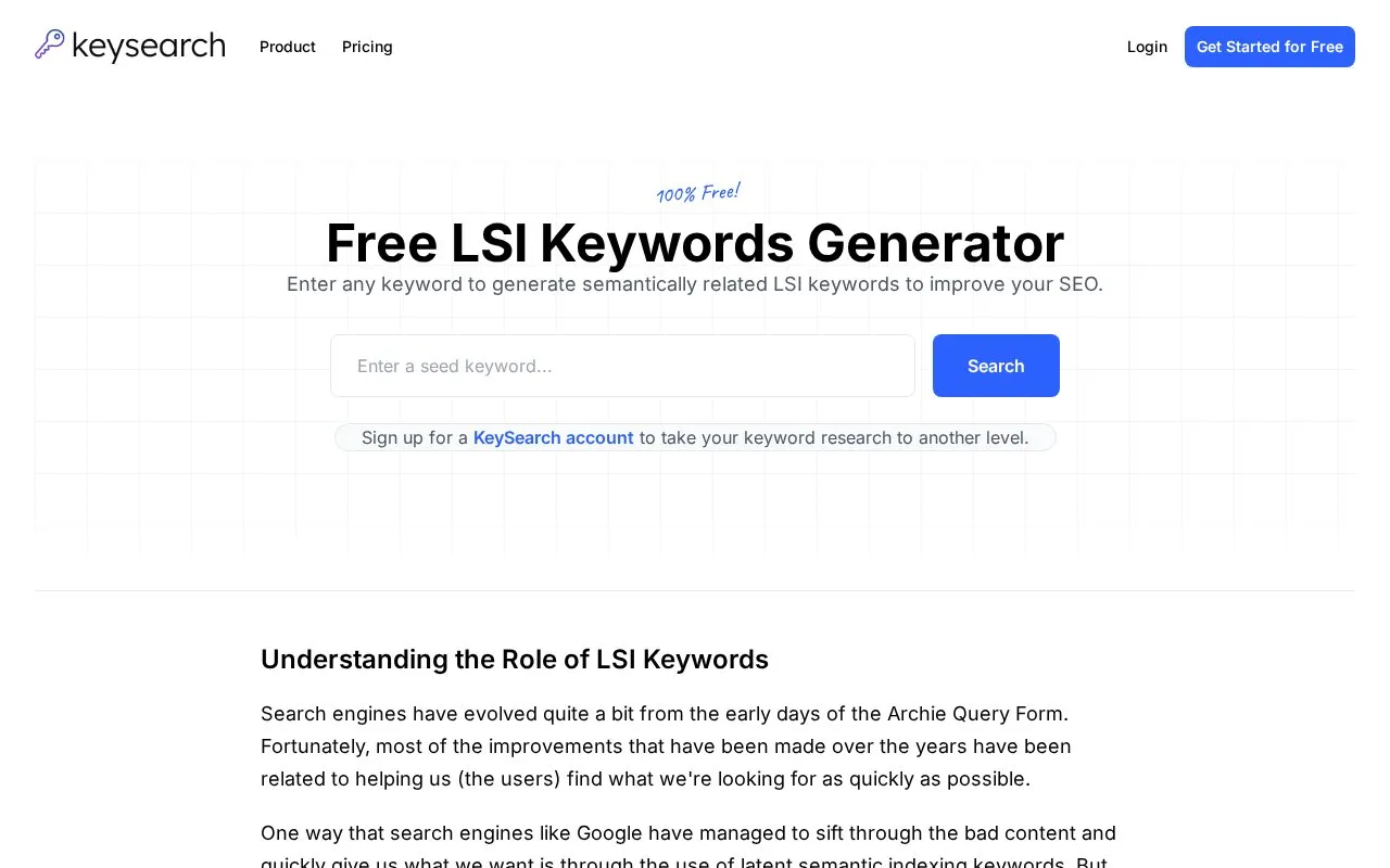 KeySearch LSI Keyword homepage screenshot