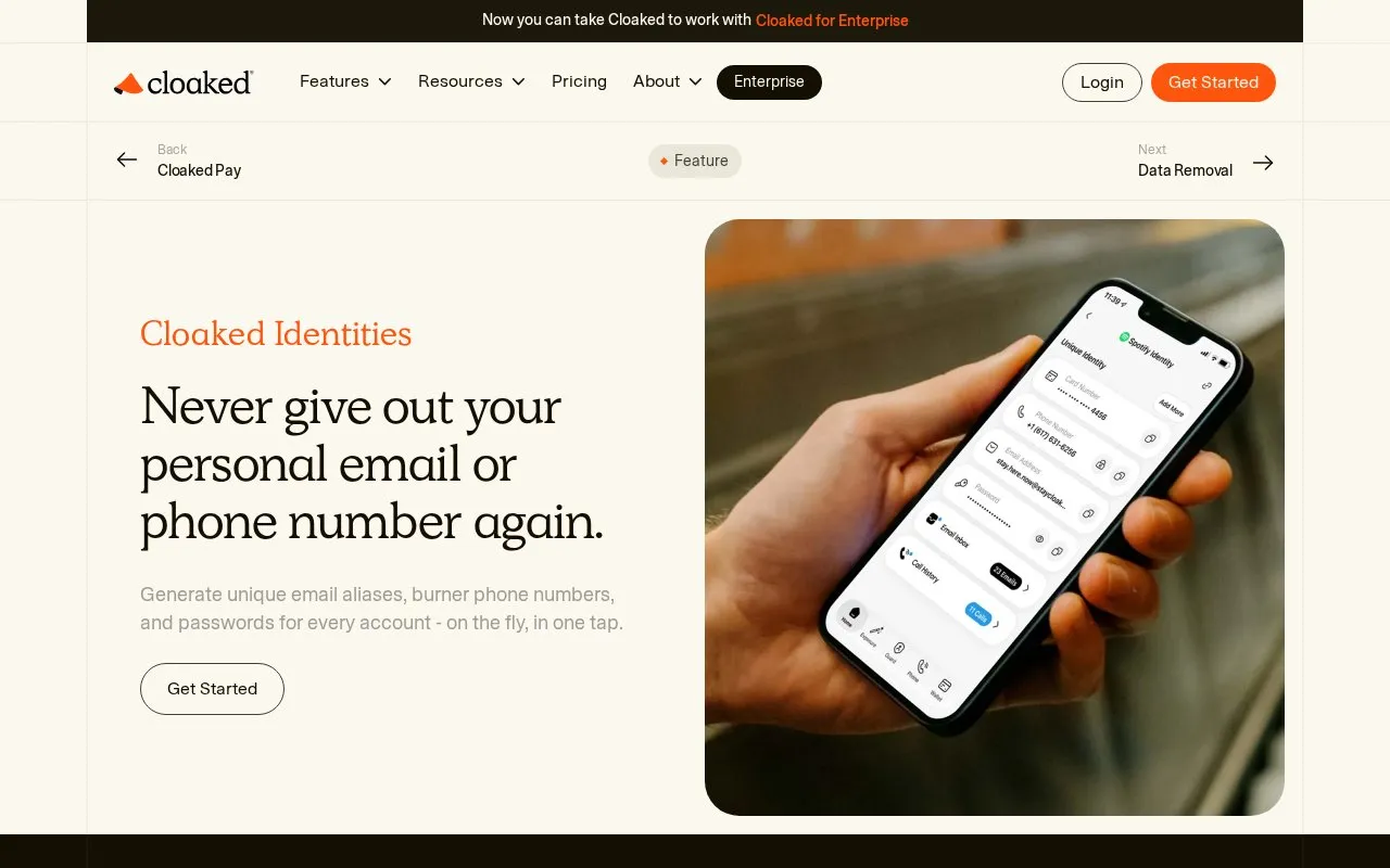 Cloaked Identities homepage screenshot