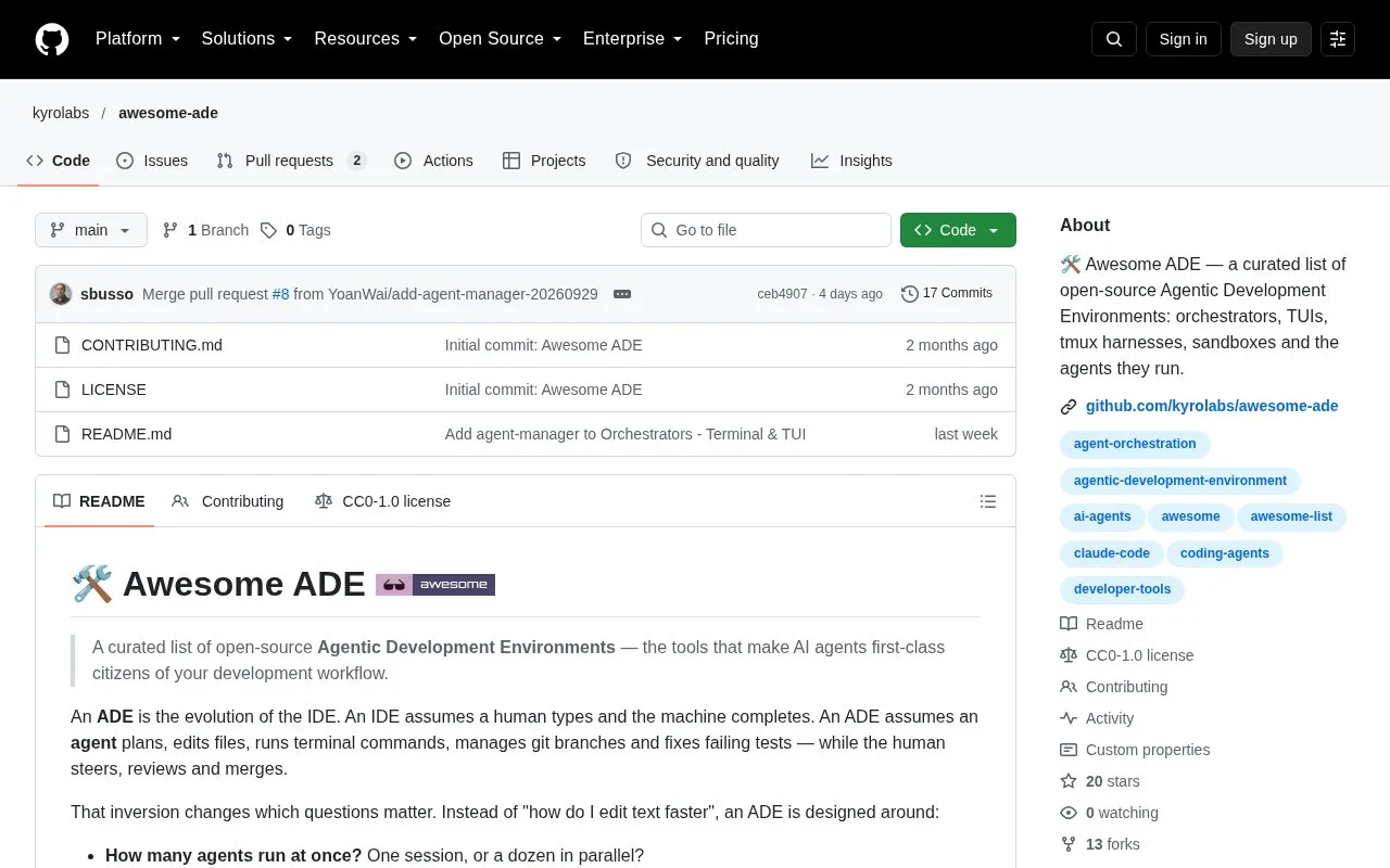 Awesome ADE homepage screenshot