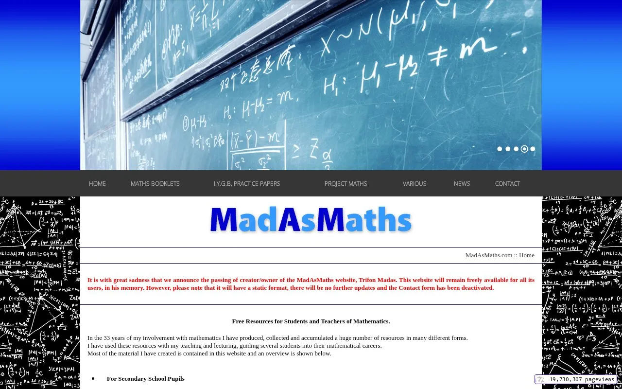 MadAsMaths homepage screenshot
