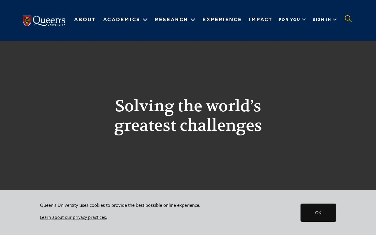 Queen's University homepage screenshot