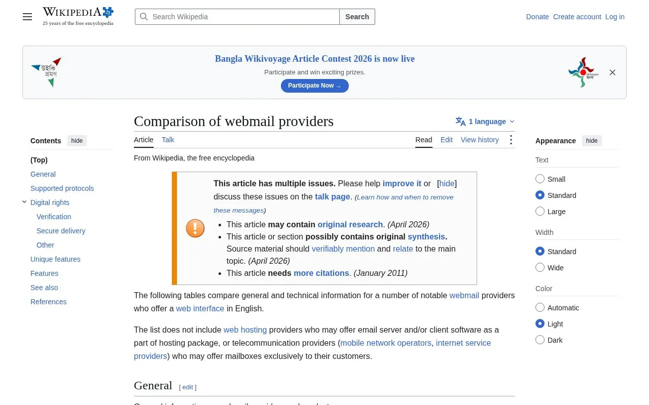Email Providers homepage screenshot