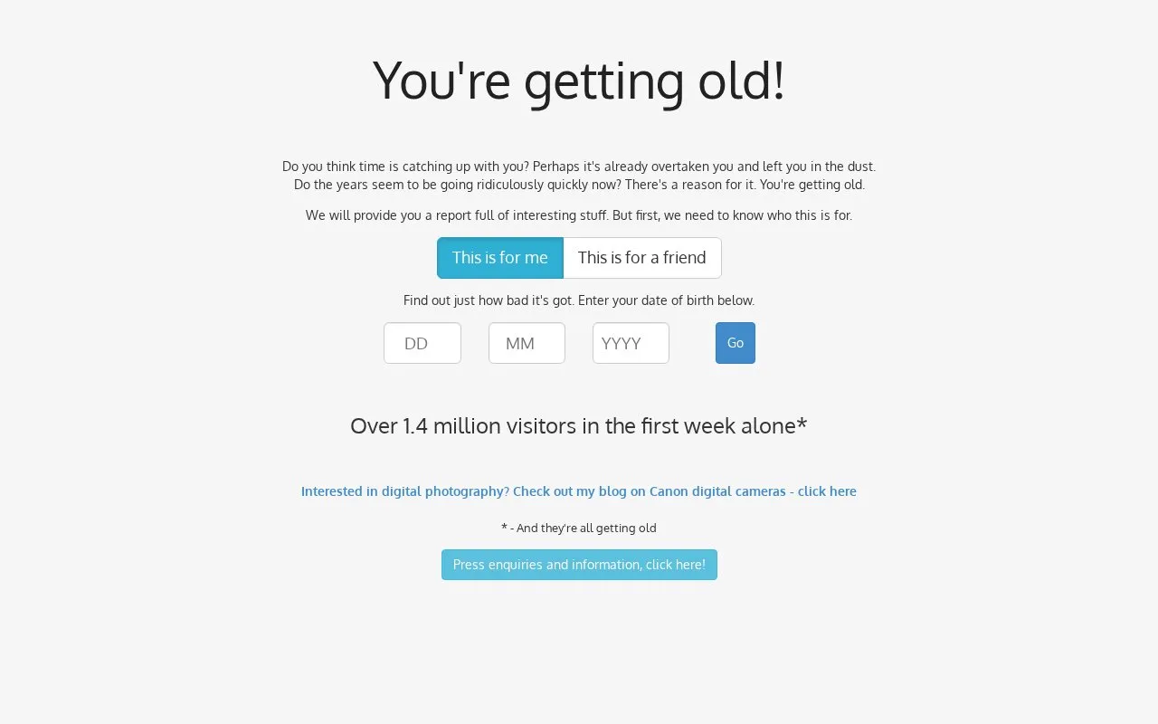 You're Getting Old homepage screenshot