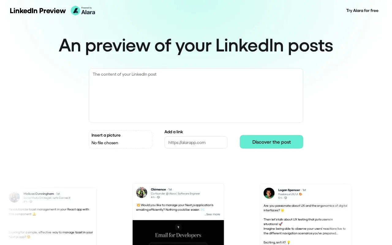 Linkedin Preview homepage screenshot