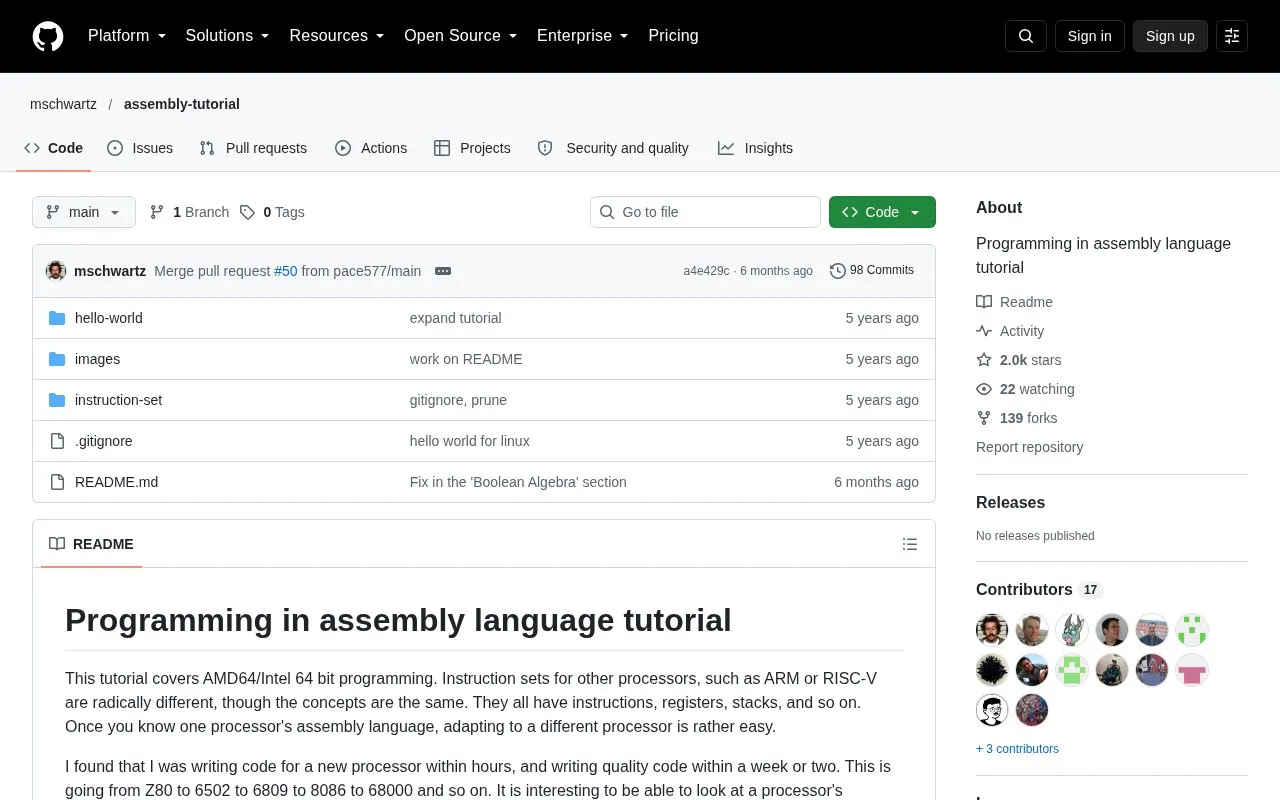 Assembly Tutorial homepage screenshot