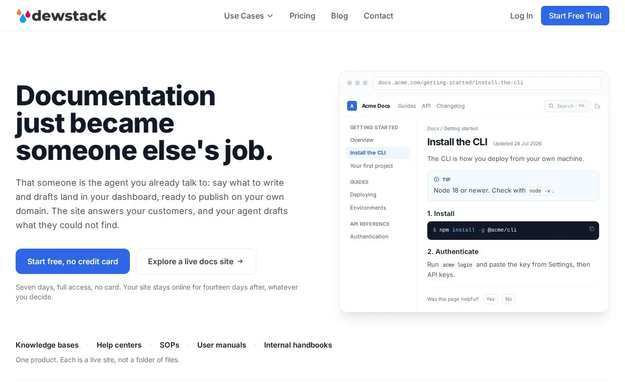 Dewstack homepage screenshot