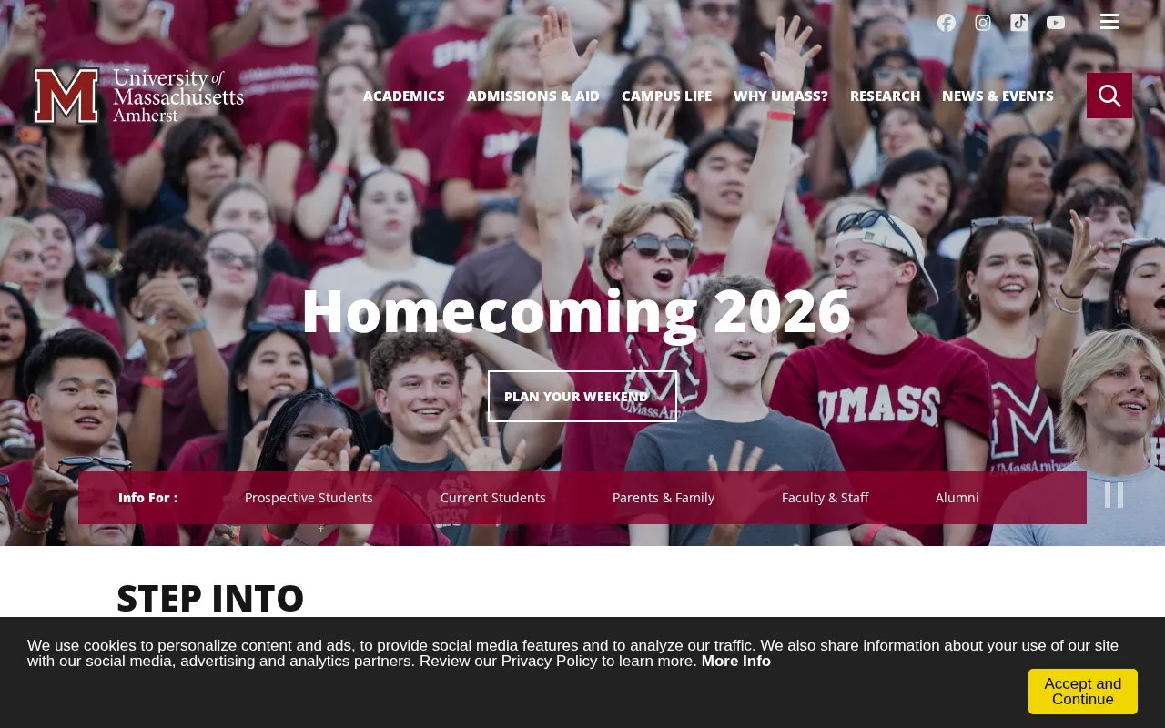 University of Massachusetts, Amherst homepage screenshot