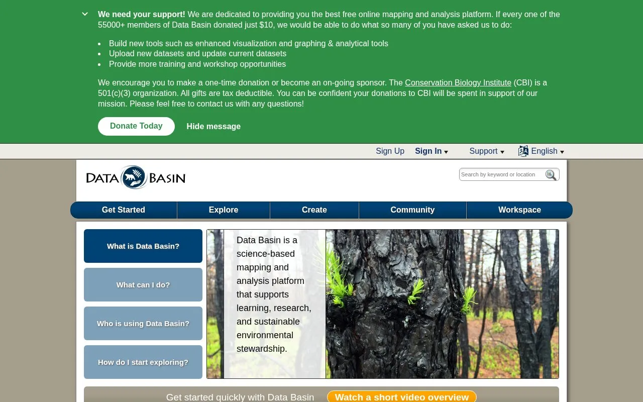 DataBasin homepage screenshot
