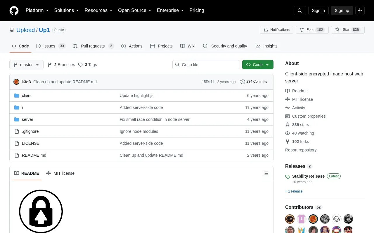 Up1 homepage screenshot