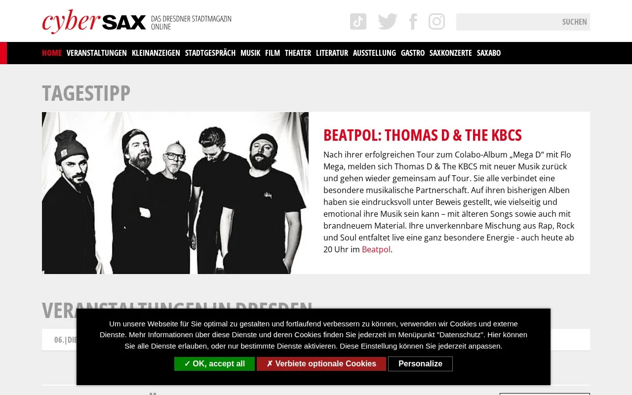 SAX homepage screenshot