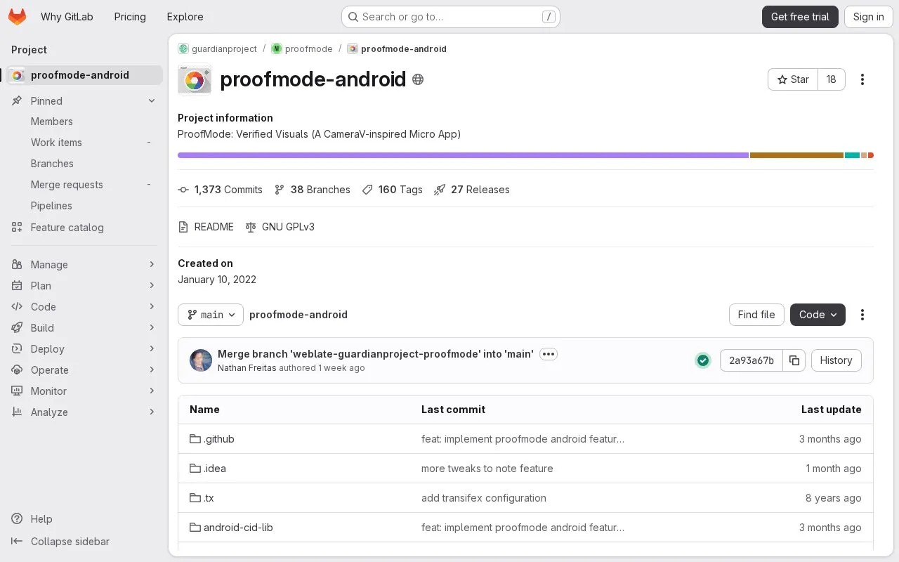 ProofMode homepage screenshot