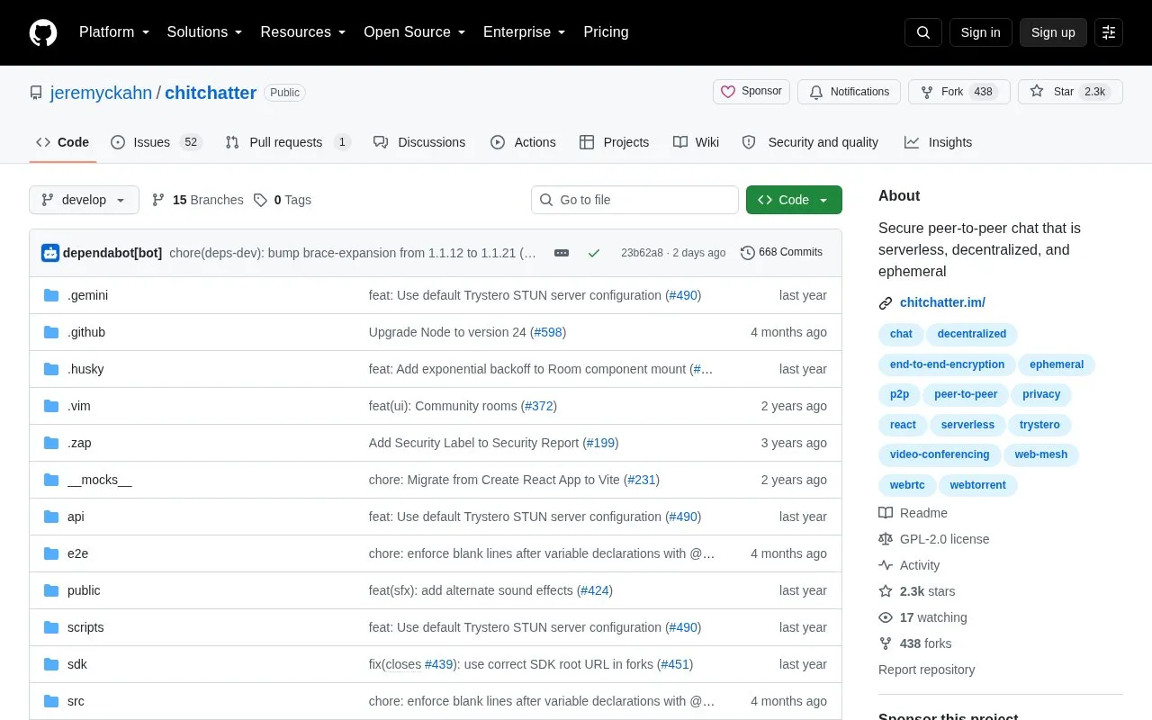 Chitchatter homepage screenshot