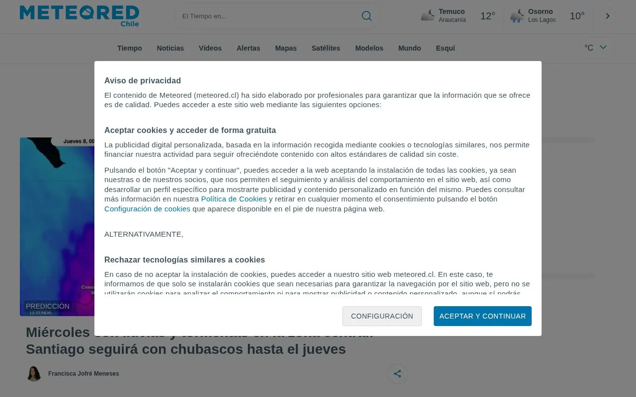Meteored Chile homepage screenshot