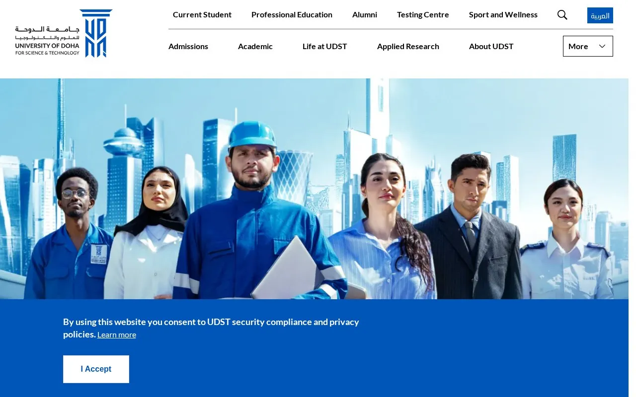 University of Doha for Science and Technology homepage screenshot