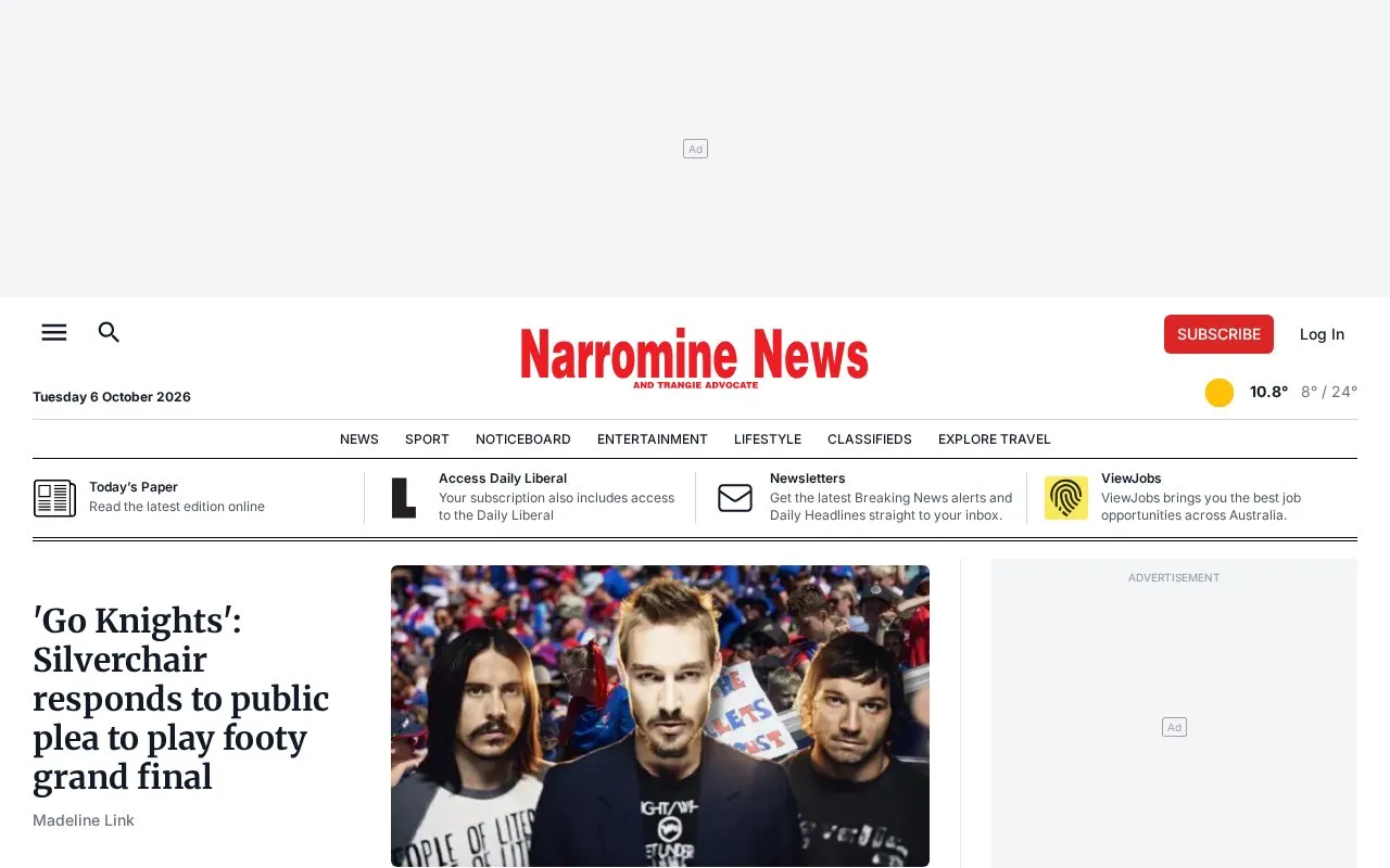 Narromine News homepage screenshot