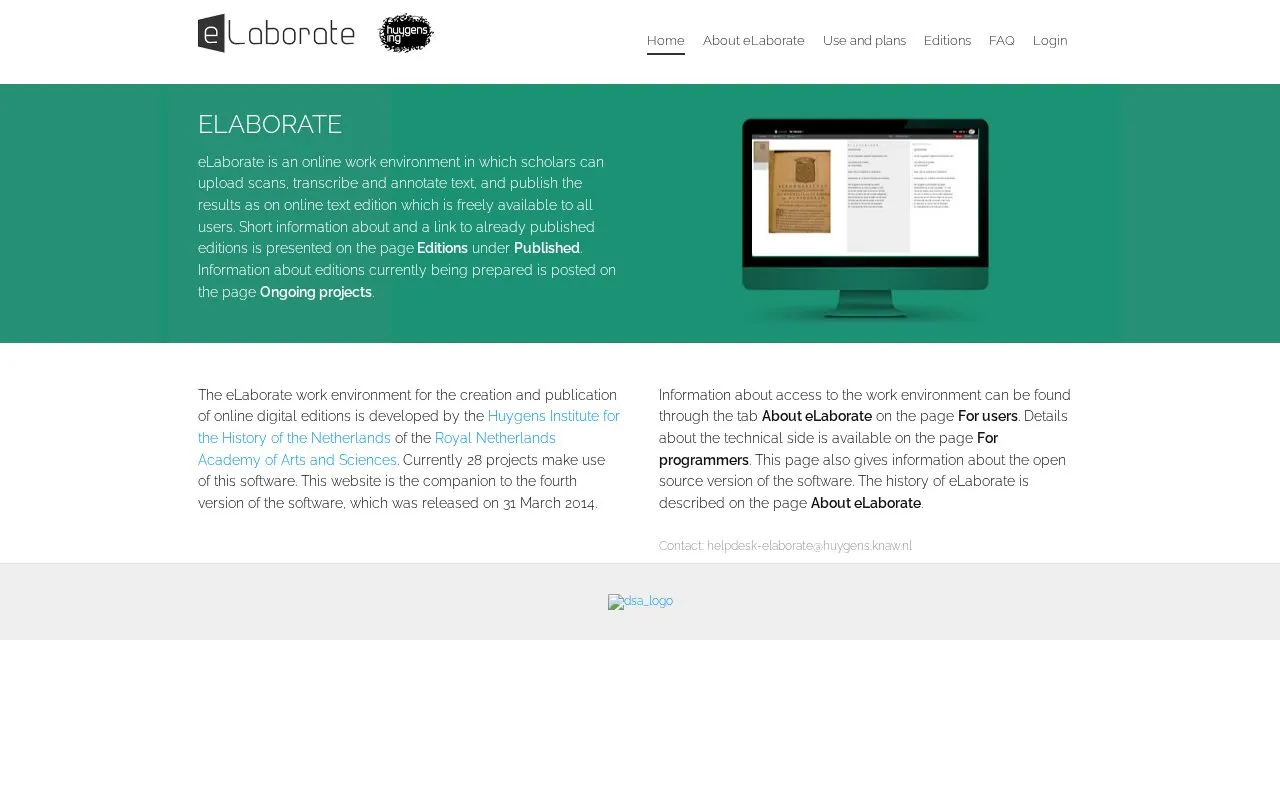 eLaborate homepage screenshot