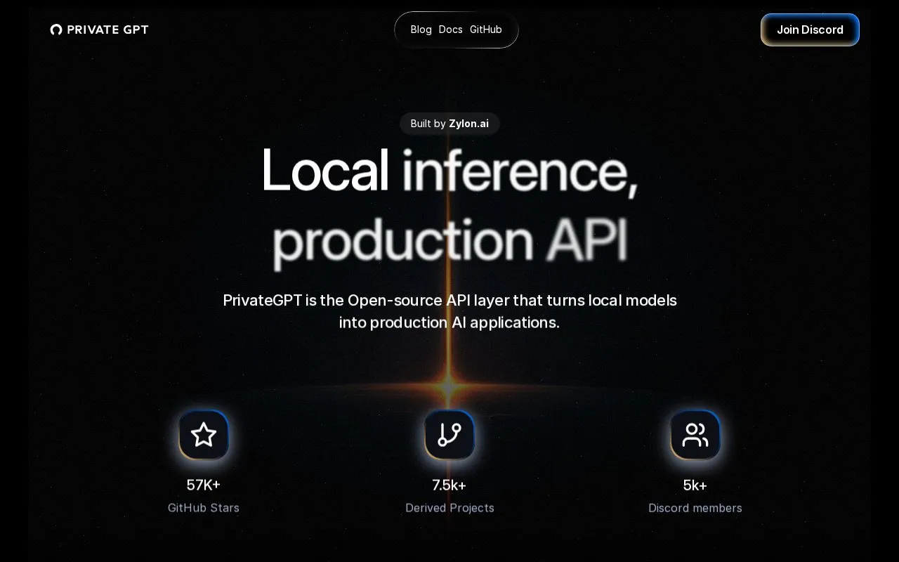 PrivateGPT homepage screenshot