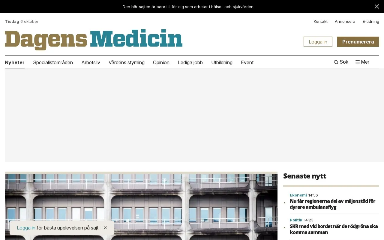 Dagens Medicin homepage screenshot