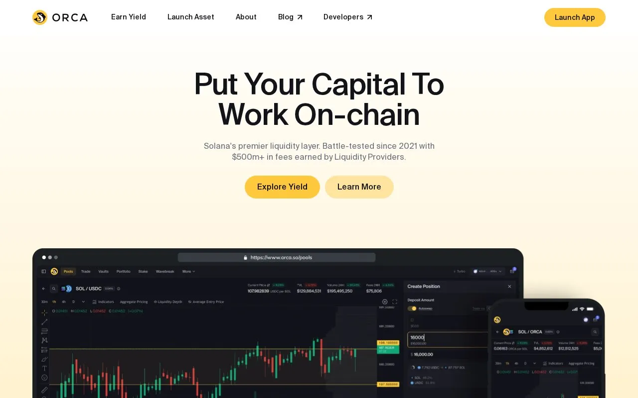 Orca DEX homepage screenshot
