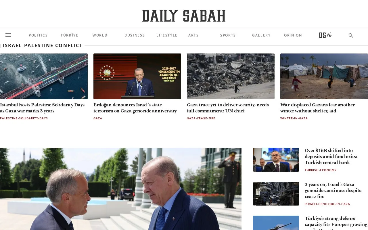 Daily Sabah homepage screenshot