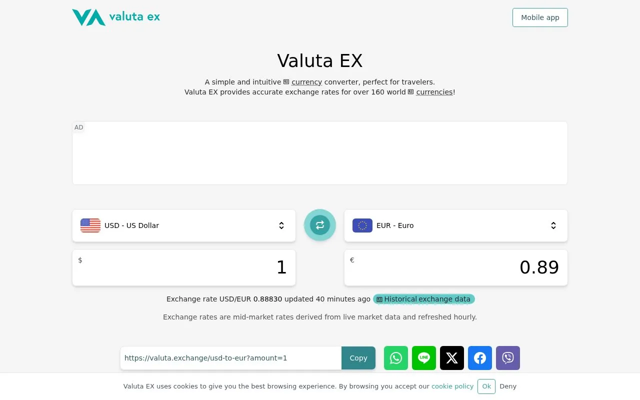 Valuta EX homepage screenshot