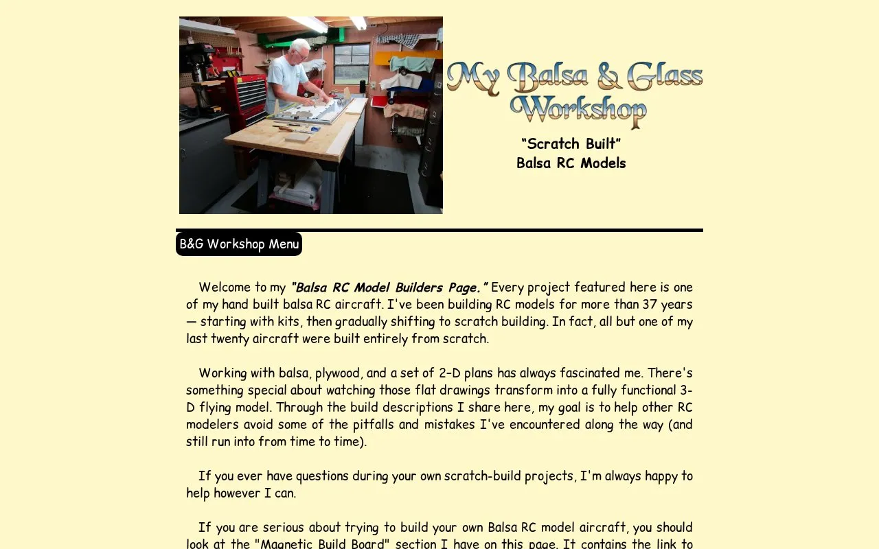 My Balsa & Glass Workshop homepage screenshot
