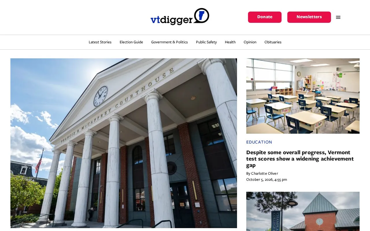VTDigger homepage screenshot